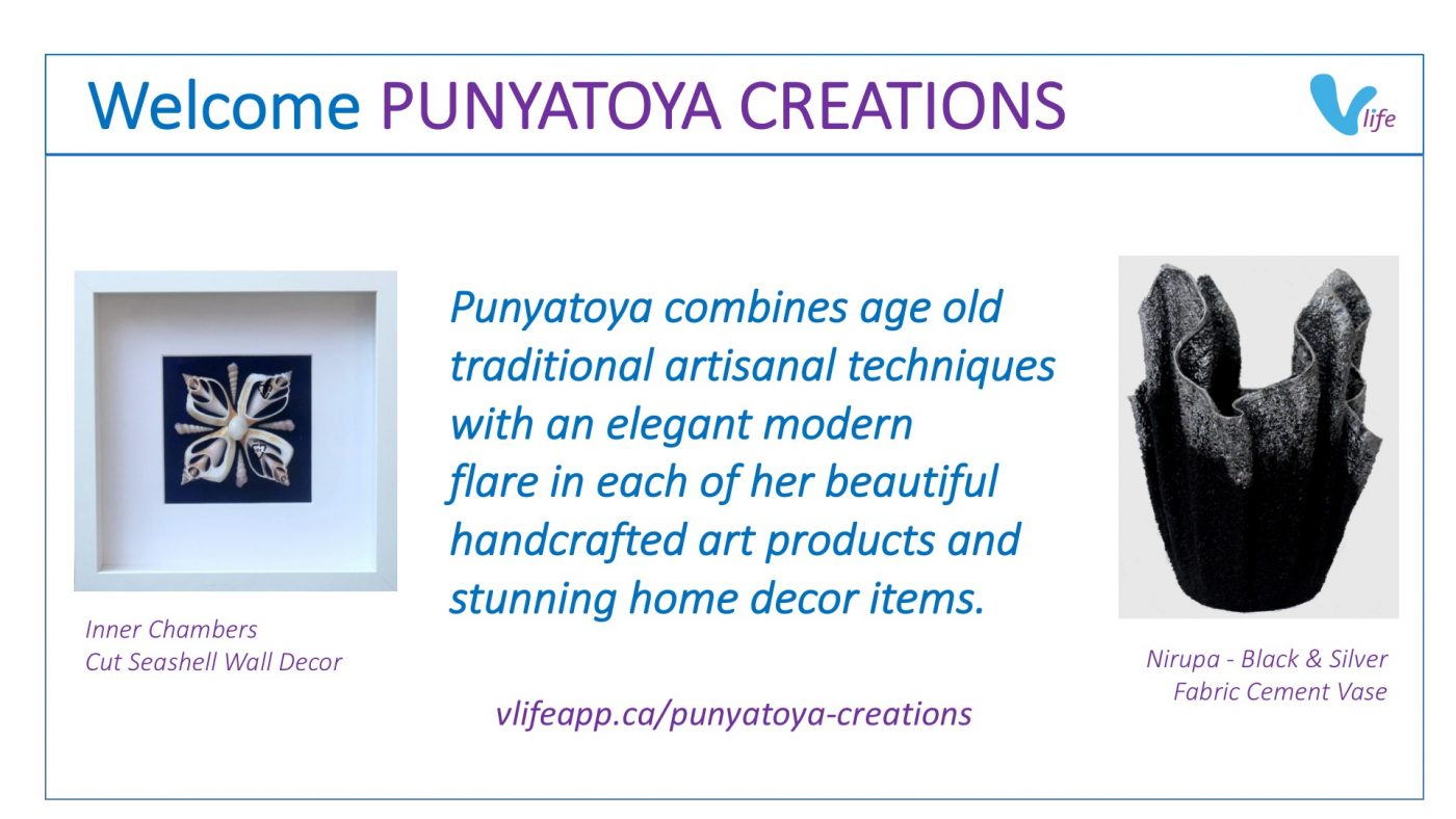 vStore Welcome Punyatoya Creations info vase and shell art