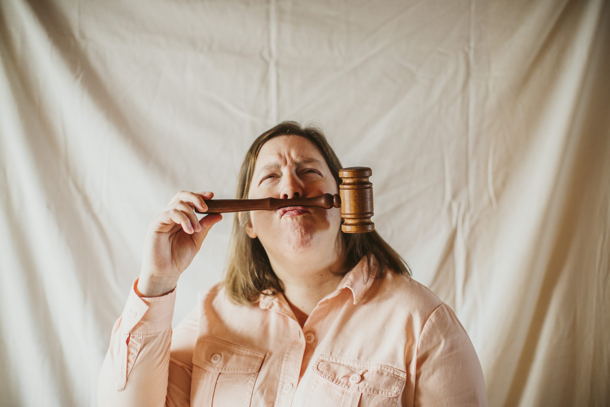 Legal My Biz Founder Corinne Boudreau with Gavel Moustache. Online Legal Templates Canada