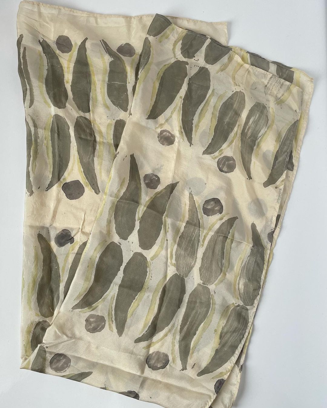 Lotus Queen Hand-printed silk scarf by Yasmine Wasfy