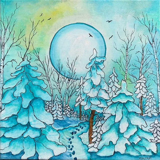 A Cold Winter's Night Painting by Wendy Bissett Beaver. Illustrative Art