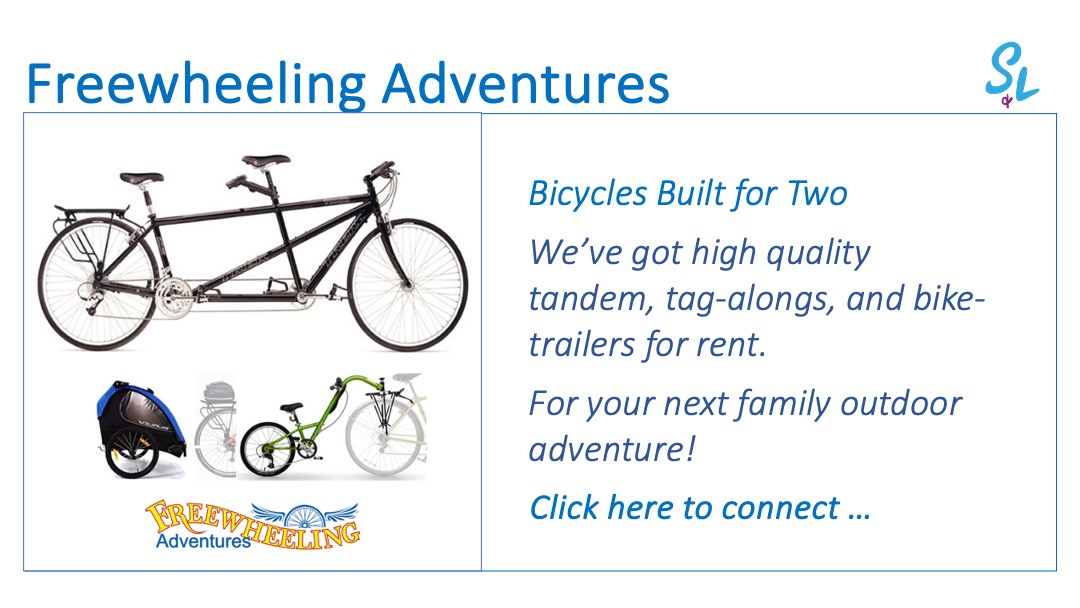 SL graphic Freewheeling Adventures Featured tandem bike rentals Mar 2024. Outdoor Adventure