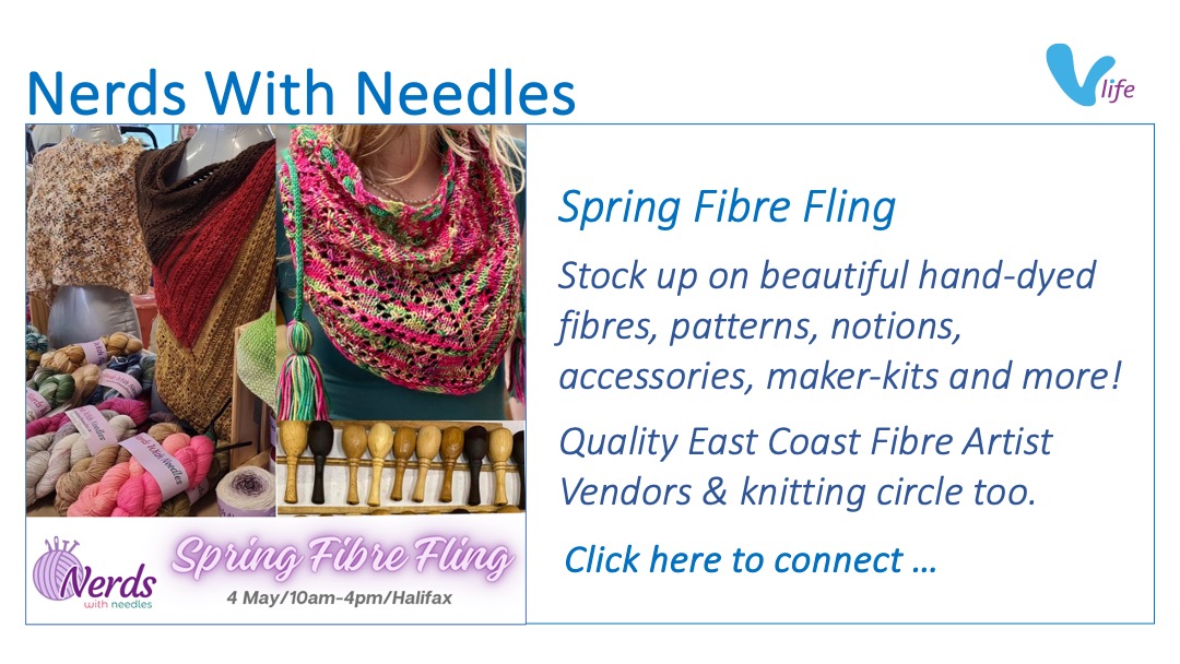SL graphic Special Event Nerds With Needles Spring Fibre Fling Apr 2024. hand-dyed yarn