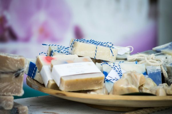 Summer Craft Market| A plate with bar soap wrapped in blue twine